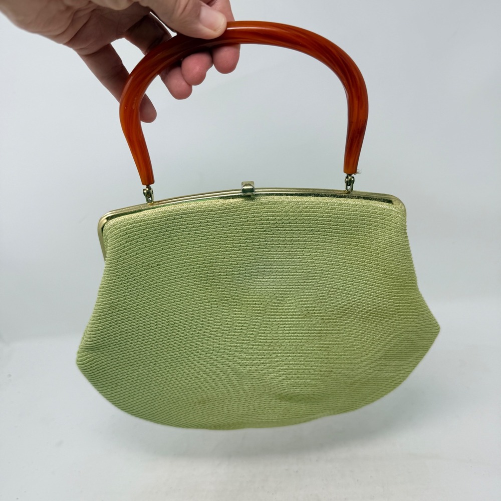 Unbranded‎ Vintage Handbag Green Small Retro MCM Lucite Handle Straw Purse